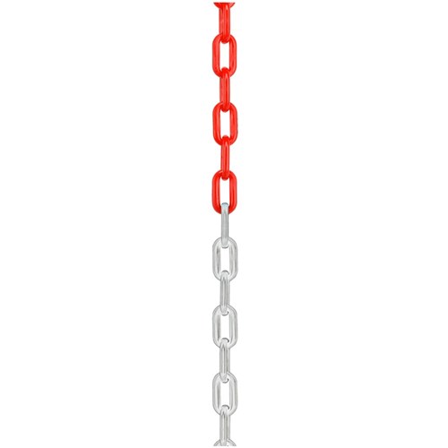 BEAVER CHAIN PLASTIC LONG LINK RED/WHITE 6MM ( 50M TO A SPOOL)